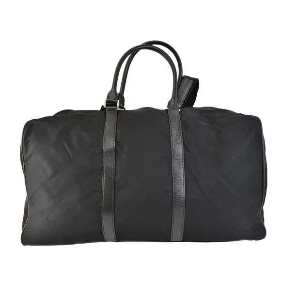 PRADA: Black, Tessuto Nylon & Saffiano Leather Duffel/Weekender Bag (su) - Picture 4 of 12